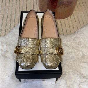 Authentic GUCCI Platino Gold Ballet Flats with Double G